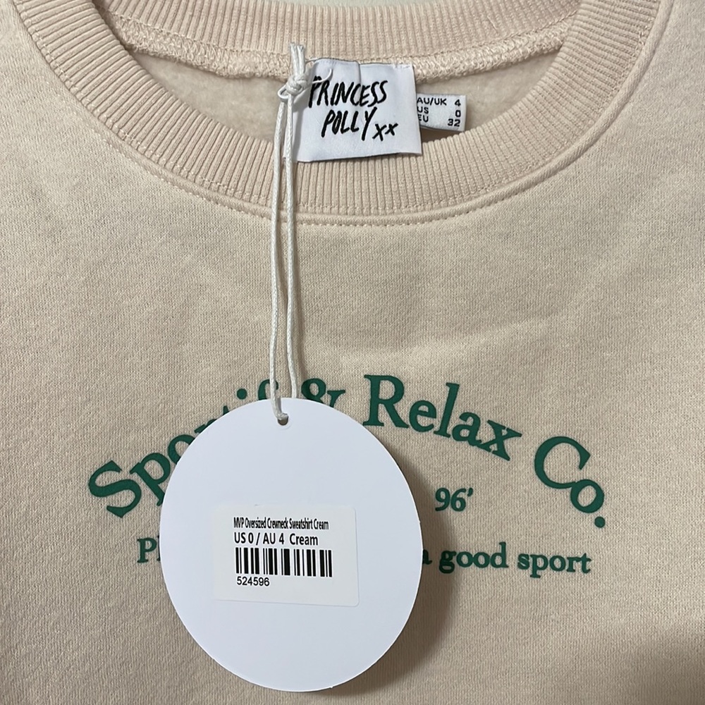 Princess Polly - MVP Oversized Crew Neck Sweatshirt - Cream - Size 0 - Picture 4 of 4